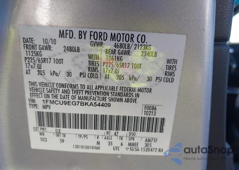 2011 Ford Escape Limited z USA, uszkodzony, nr VIN 1FMCU9EG7BKA54409